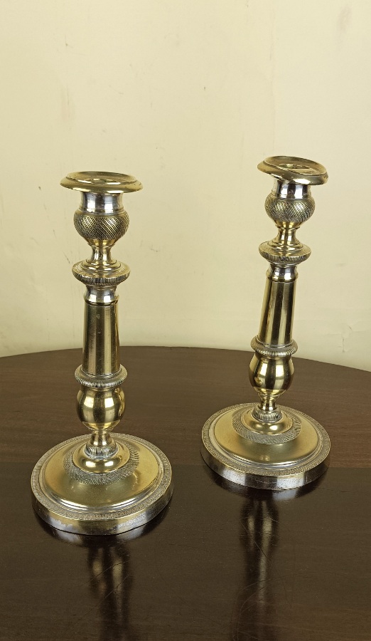 Pair of Antique 19th Century Cannon Form Brass Candlesticks 